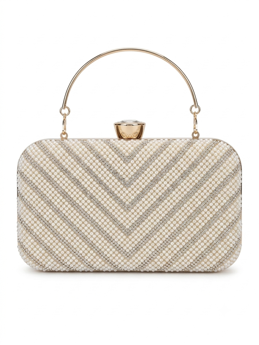 Luxury Women's Bag Embellished with Pearls and Crystals with a Golden Handle