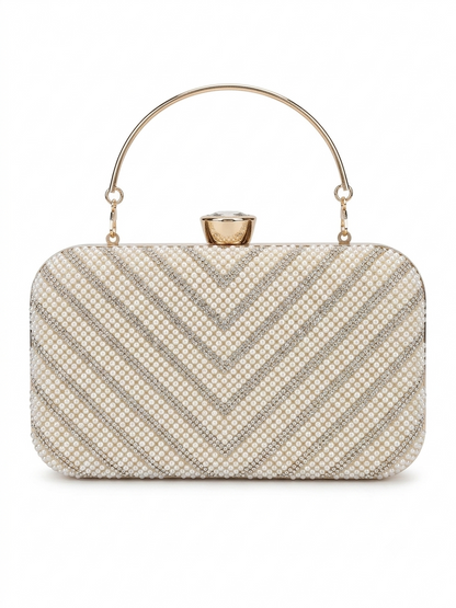 Luxury Women's Bag Embellished with Pearls and Crystals with a Golden Handle