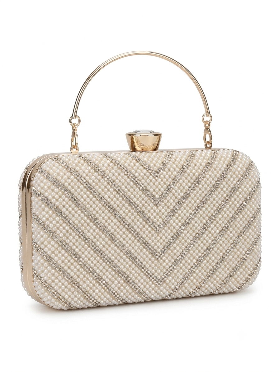 Luxury Women's Bag Embellished with Pearls and Crystals with a Golden Handle