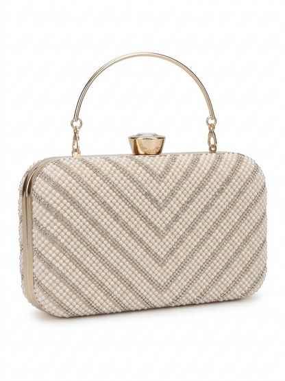 Luxury Women's Bag Embellished with Pearls and Crystals with a Golden Handle