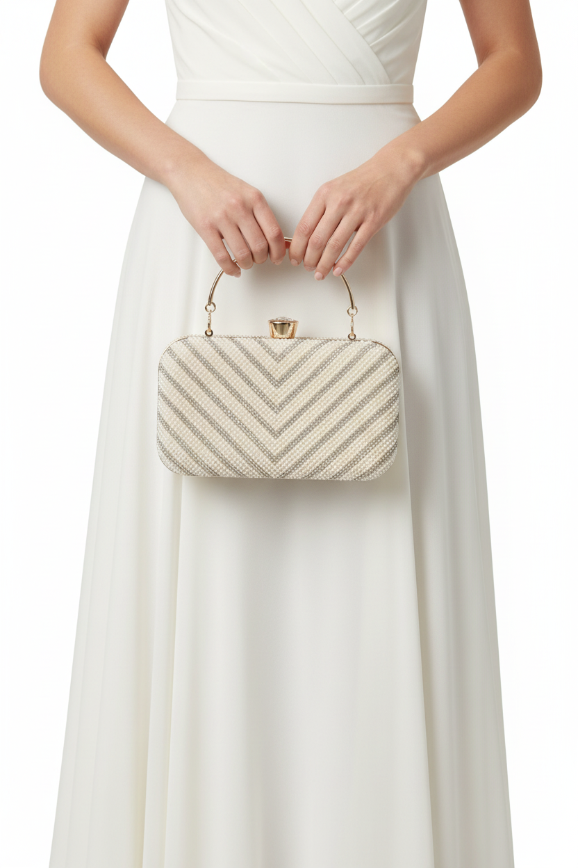 Luxury Women's Bag Embellished with Pearls and Crystals with a Golden Handle