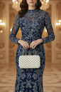 Luxury Women's Bag Embellished with Pearls and Crystals with a Golden Handle