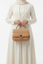 Camel Raffia & Leather Top Handle Satchel Bag with Silver Turn-Lock