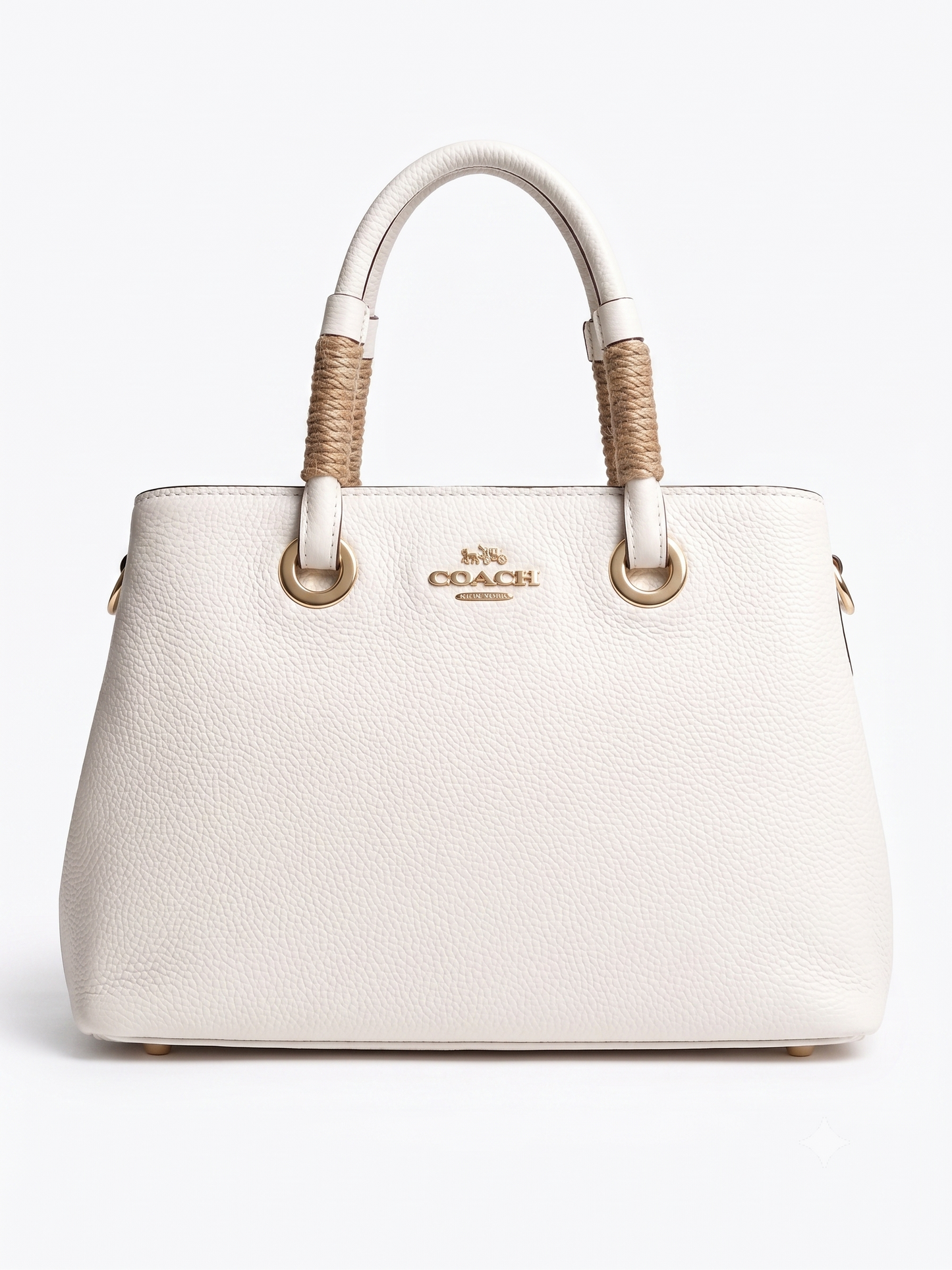 COACH Pebbled Leather Women's Handbag in White with Classic Braided Rope Handles