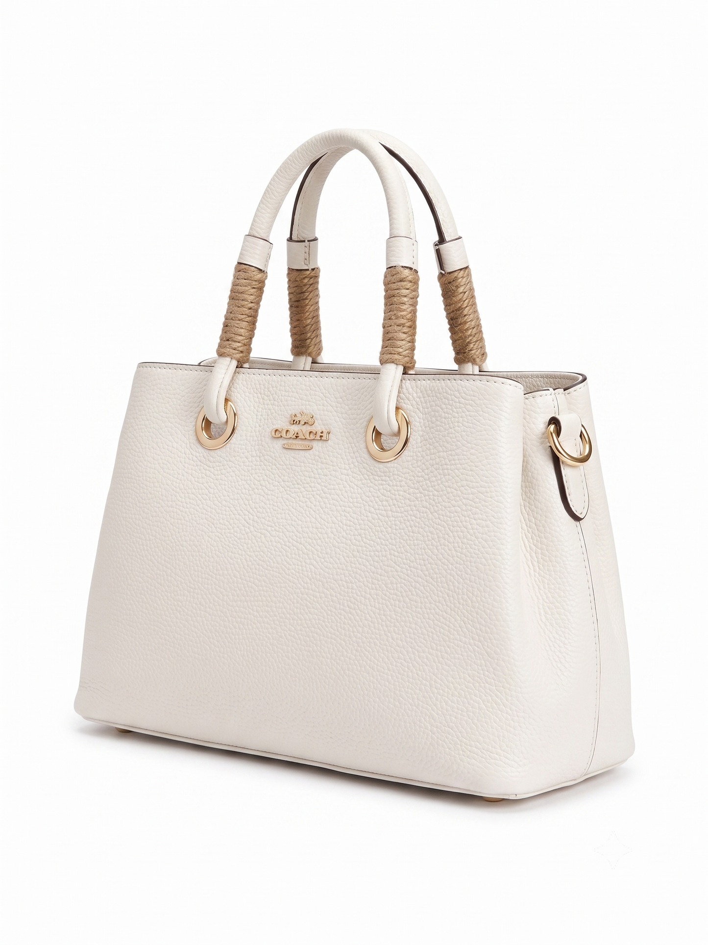 COACH Pebbled Leather Women's Handbag in White with Classic Braided Rope Handles