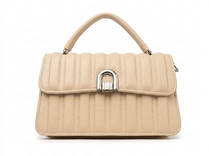Taupe Quilted Top Handle Bag - Landscape View