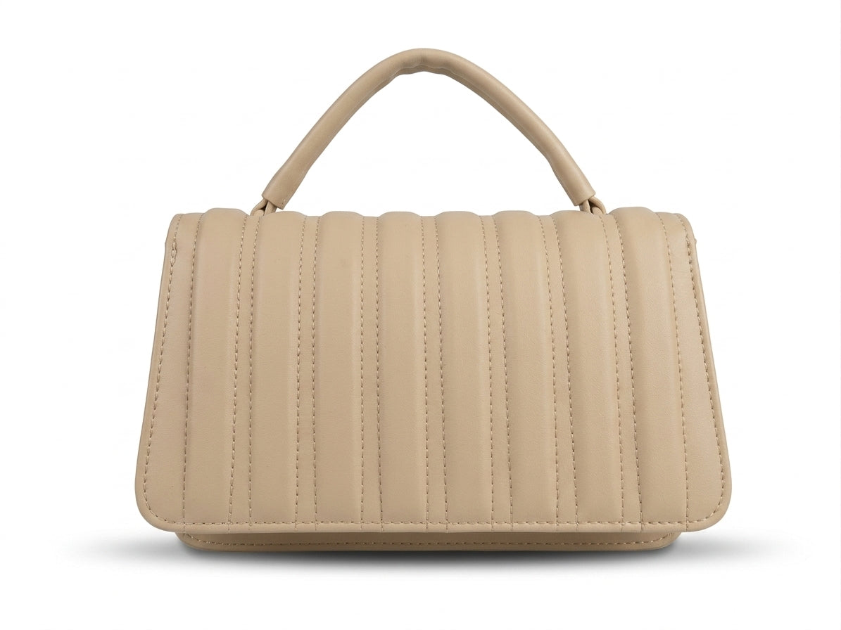 Quilted Beige Top Handle Bag - Side View