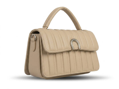 Quilted Beige Top Handle Bag - Back View
