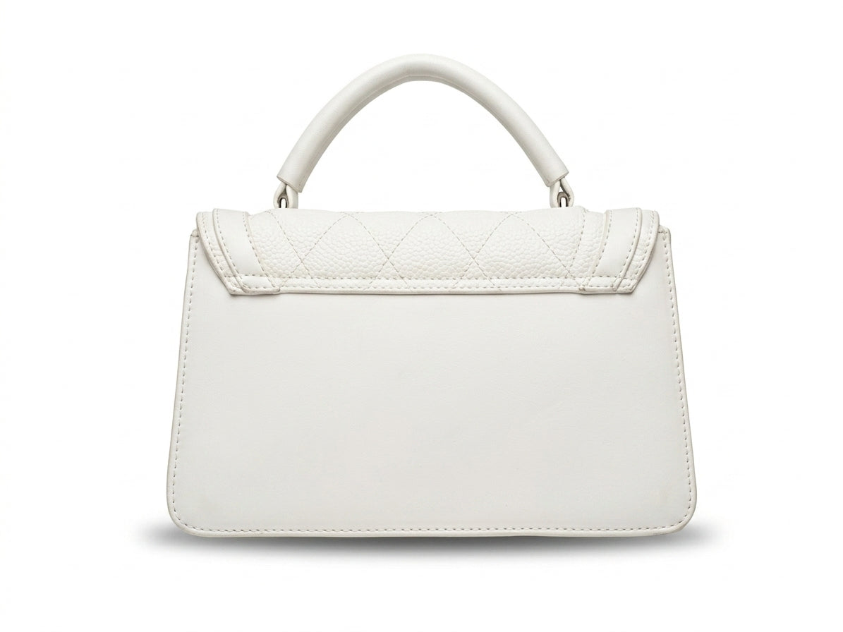Quilted Cream Top-Handle Satchel Bag