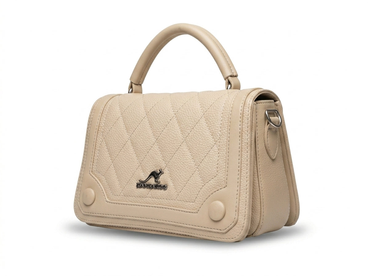 Quilted Cream Top-Handle Satchel Bag - Front View