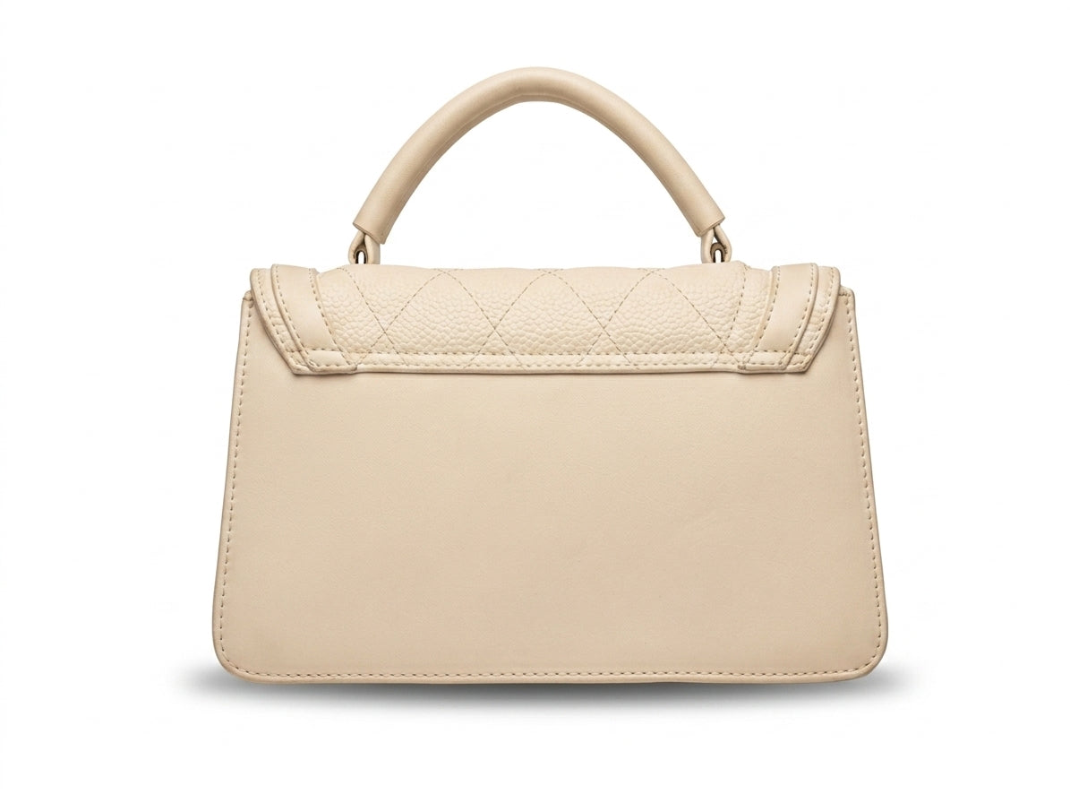 Quilted Cream Top-Handle Satchel Bag - Angle View