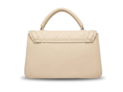 Quilted Cream Top-Handle Satchel Bag - Angle View