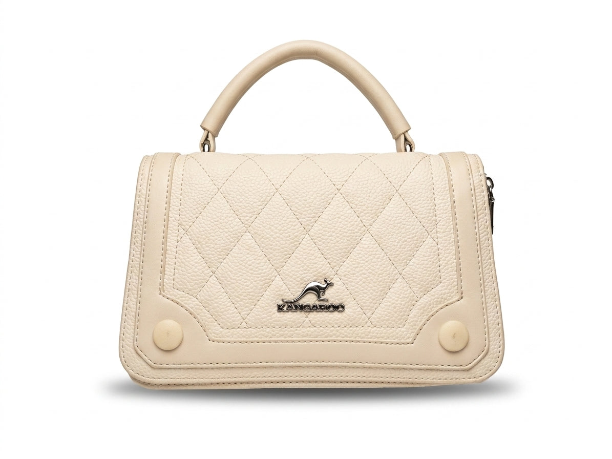 Quilted Cream Top-Handle Satchel Bag - Side View
