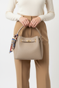 Taupe Leather Bucket Bag with Gold-Tone Hardware & Silk Scarf