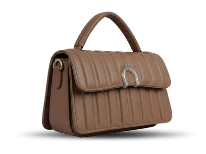 Taupe Quilted Top Handle Bag - Angle View