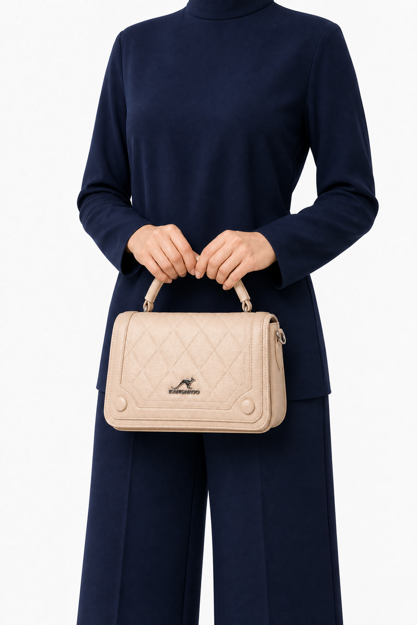 Quilted Cream Top-Handle Satchel Bag