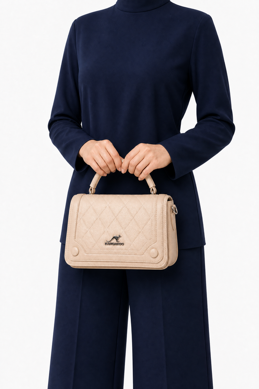 Quilted Cream Top-Handle Satchel Bag