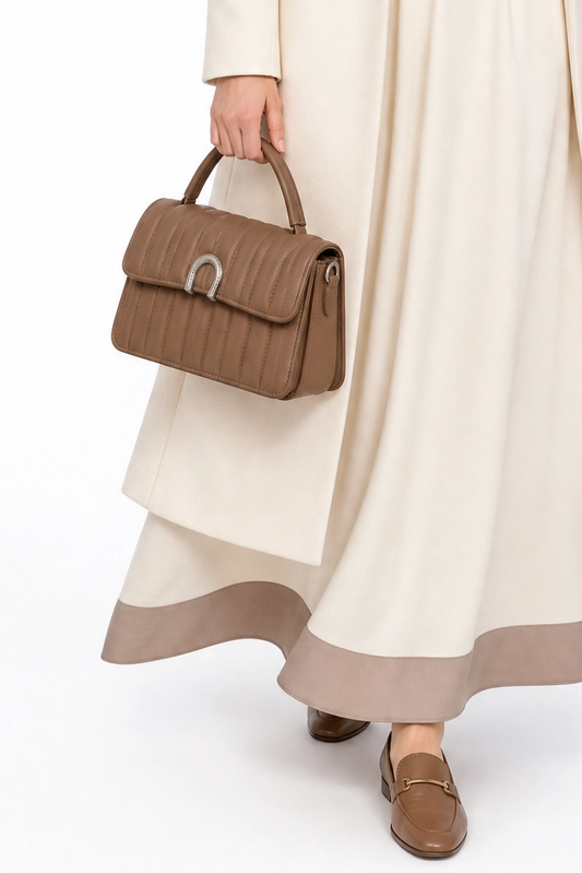 Vertical Quilted Top-Handle Bag with Horseshoe Clasp